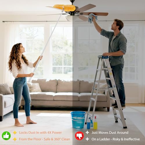 6 ft Extendable Microfiber Duster Kit with 20 Refill Pads & 360° Swivel Head