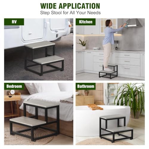 Heavy Duty 2-Step Stool, Non-Slip Wooden Step Stool for Adults and Kids