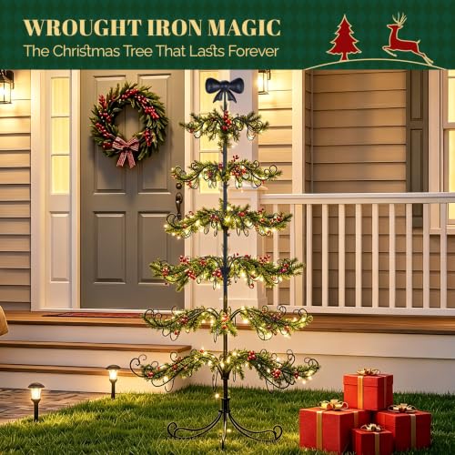 6ft Wrought Iron Christmas Ornament Display Tree Stand with Bow Topper