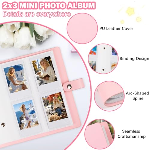 320 Pocket Photo Album for 2x3 Instant Film, PU Leather, Pink