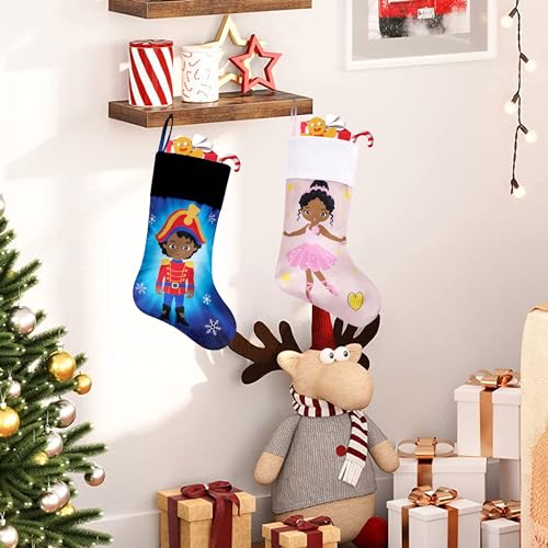 Pink Christmas Stocking with Black Princess Print - 18 Inch Holiday Decor - Pink Variation