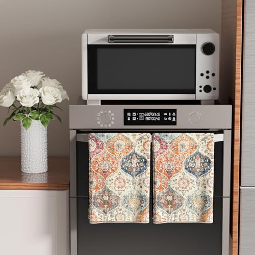 LHAIFA Boho Floral Kitchen Towels Set of 2 - 18x26 Inch Absorbent Dish Towels for Home & Farmhouse Decor
