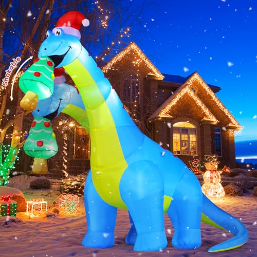 10FT Christmas Inflatable Dinosaur with Christmas Tree Yard Decor, Waterproof & Easy Setup