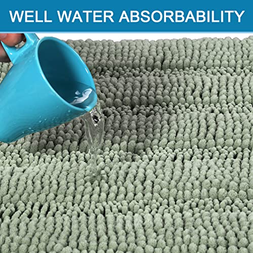 H.VERSAILTEX Sage Chenille Bath Mat Set of 2 Non-Skid Shaggy Rugs