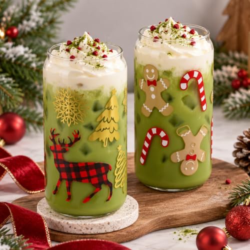 Xmas Colorful Red 18oz Christmas Coffee Cups with Lids & Straws - ANOTION
