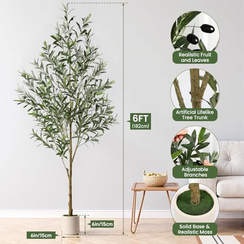 6FT Faux Olive Tree with Fruits - Lifelike Indoor Home Decor
