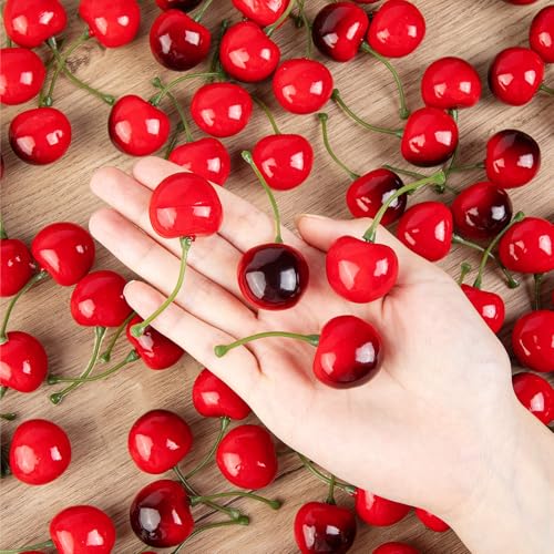 90 Pcs Fake Cherries - Artificial Red & Black Cherry Decor