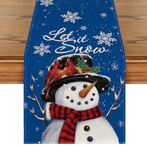 Artoid Mode Snowman Winter Table Runner 13x72 Inch Blue Home Decor