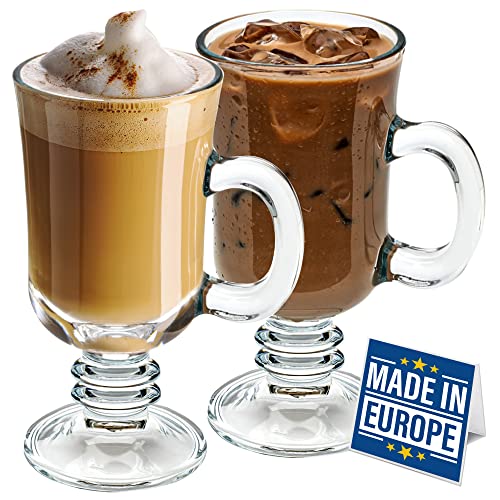 Irish Coffee Glass Mugs Set of 2 - Clear Latte & Cappuccino Cups, 7.75oz