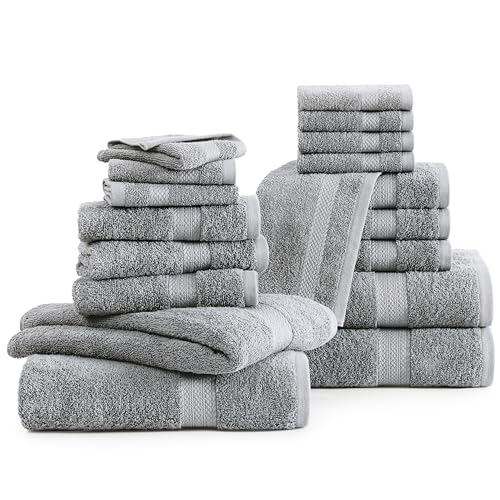 18-Piece Cotton Bath Towel Set - Soft, Absorbent Terry Towels in Grey
