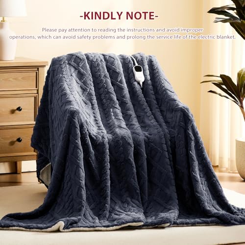 Full Size Heated Blanket - Soft Electric Blanket with 10 Heat Settings, Machine Washable, 72"x84", Grey