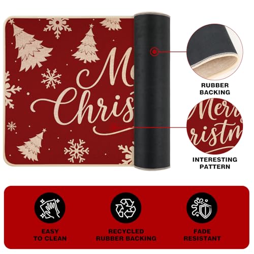 Siilues Red Christmas Kitchen Mat Set of 2 Non-Slip Snowflake & Tree Rugs 17x29 & 17x47 Inches