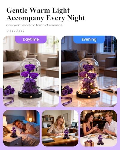 Forever Preserved Purple Rose in Glass Dome - Long-Lasting Floral Gift