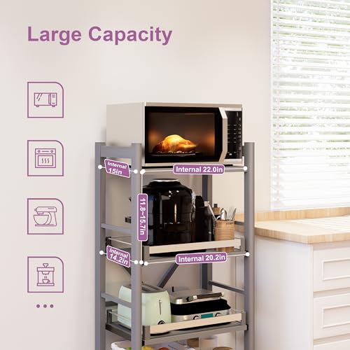 4-Tier Rolling Baker's Rack with Pull-Out Shelves, Microwave Kitchen Cart