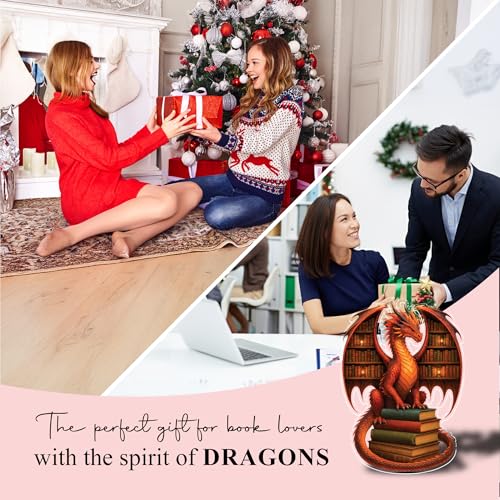 Dragon Bookworm Acrylic Christmas Ornament - Fantasy Book Lover Gift - Bookish Decor
