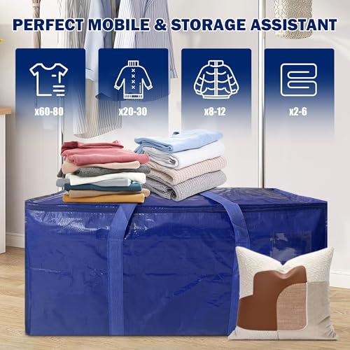 Extra Large Heavy Duty Moving Bags with Zipper and Handles, 24 Gal, Dark Blue - 8 Pack
