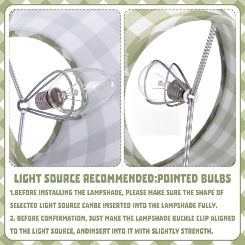 Gerrii 6 Pcs Scalloped Lampshades Green Plaid for Chandeliers – E12 Clip-On