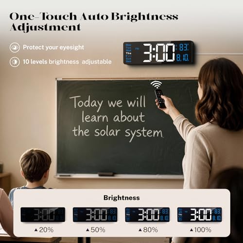 16-Inch Large Digital Wall Clock with Remote, Date, Temp, and Night Light