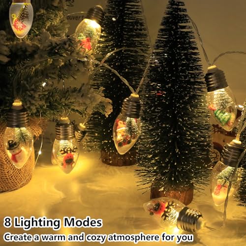 Fonusty 8ft Snow Globe Battery-Operated Christmas Lights, 12 LED with Timer - Indoor String Lights for Bedroom Porch Garden (12 Count Tree Lights Variant)