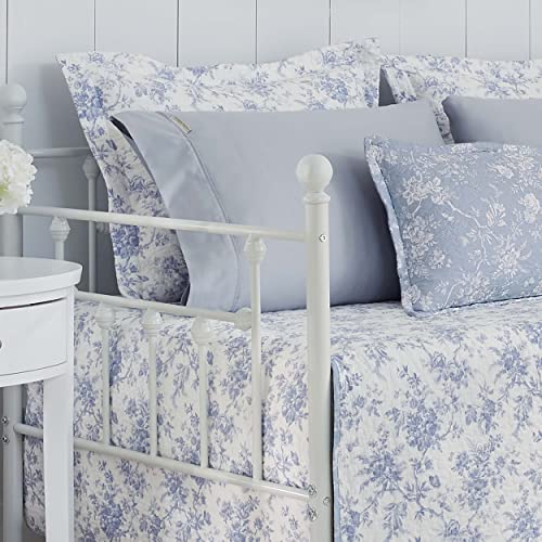Blue Floral 4-Piece Quilted Daybed Bedding Set with Shams & Bolster Cover
