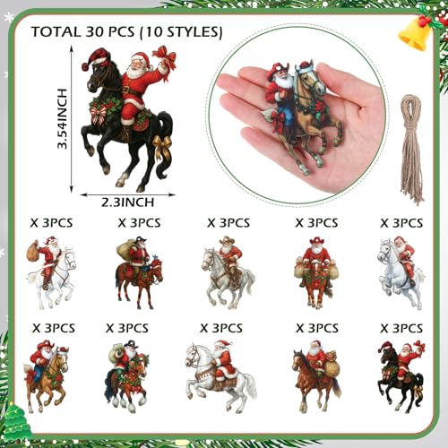 Huwena Vintage Santa Claus on Horse Wooden Christmas Ornaments - 30 Pack