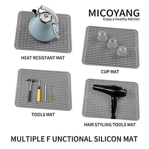Silicone Dish Drying Mat - Heat Resistant Countertop Trivet, Grey (16x12 In)