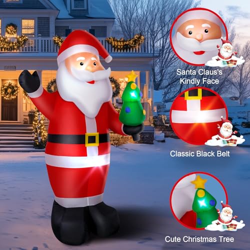 8FT Santa Claus Inflatable with LED Christmas Tree - Wothfav Outdoor Yard Decor