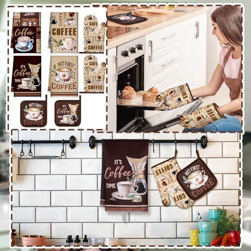 8-Piece Farmhouse Kitchen Linen Set: Absorbent Towels, Oven Mitts, Pot Holders
