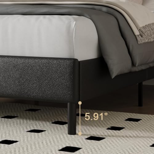 Twin Size Upholstered Platform Bed Frame with Diamond Tufted Headboard, Black
