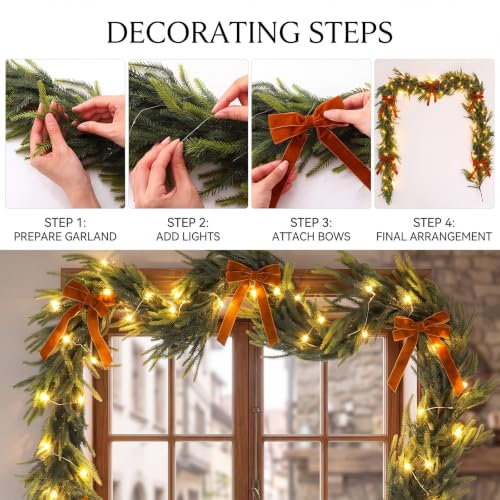 9 ft Artificial Norfolk Pine Garland with Lights for Holiday Decor