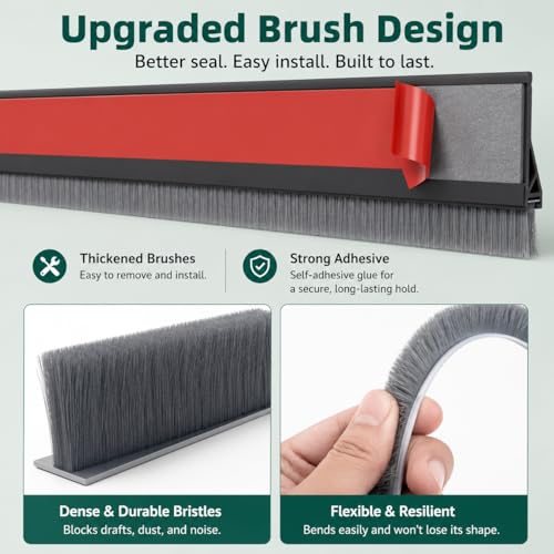 Under Door Draft Stopper with Brush - 39" Self-Adhesive Door Sweep