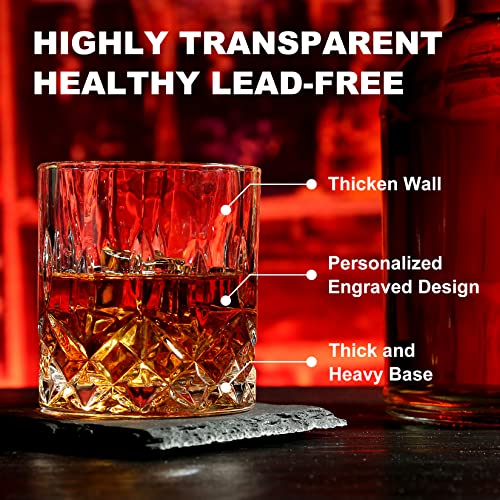 EXREIZST Whiskey Stones Gift Set with 2 Glasses & Wooden Box - Granite Chilling Rocks + Straight Glasses