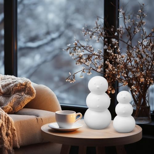 Yalikop 2 Pack White Ceramic Snowman Figurines Christmas Decor Set