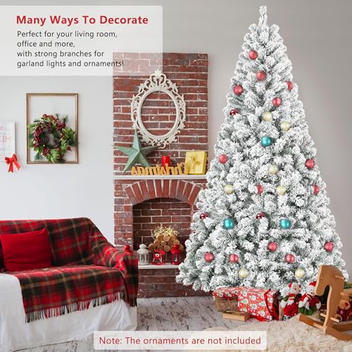 4FT Flocked Artificial Christmas Tree with Snowy Look, Unlit, Premium PVC Branches, Metal Stand for Indoor Holiday Decor