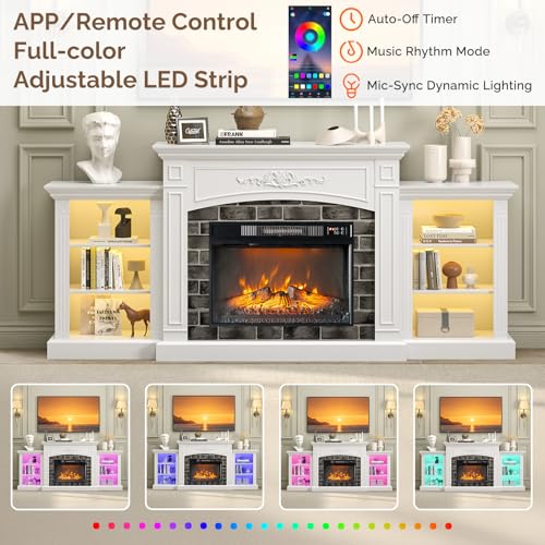 80-Inch Fireplace TV Stand for 90-Inch TVs with LED Lights and Storage