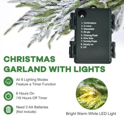 YoleShy 9 ft Flocked Norfolk Pine Garland with Lights
