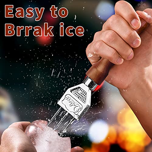 LINALL Three Prong Stainless Steel Ice Pick Set of 2 with Wooden Handles - Durable Carving Bartender Tool, 7-inch