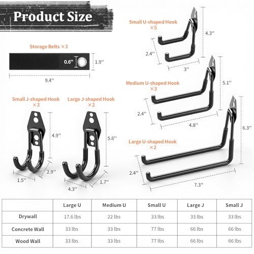 Heavy-Duty Steel Garage Hooks 18-Pack Wall Mount Tool Organizer