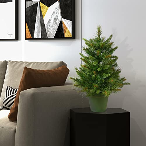 Vickerman 24" Cashmere Pine Artificial Christmas Tree, Unlit, Green Pot, 2ft