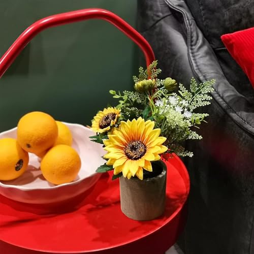 Artificial Sunflower Pot with Eucalyptus Leaves - 21 cm