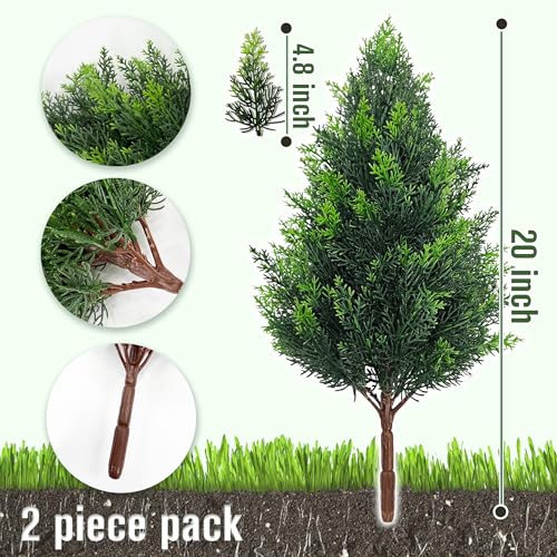 20-Inch Artificial Cedar Topiary Shrubs - UV Resistant Faux Pine (2 Pack)