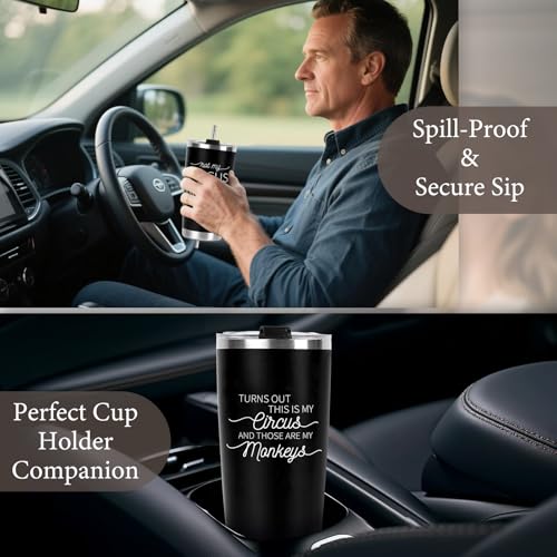 CUPLOOV 20 oz Black Funny Tumbler – Crap Turns Out This Is My Circus – Travel Mug Gift for Dad Grandpa Boss