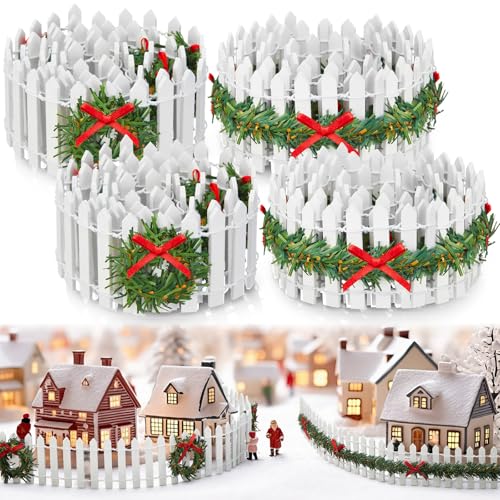 4 Pcs Miniature Christmas Picket Fence for Fairy Garden Village Decor