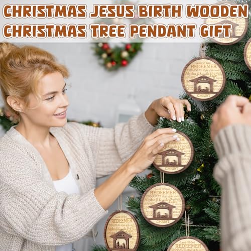 Wooden Nativity Scene Christmas Tree Ornaments Set - 24 Pack, 4 Inch