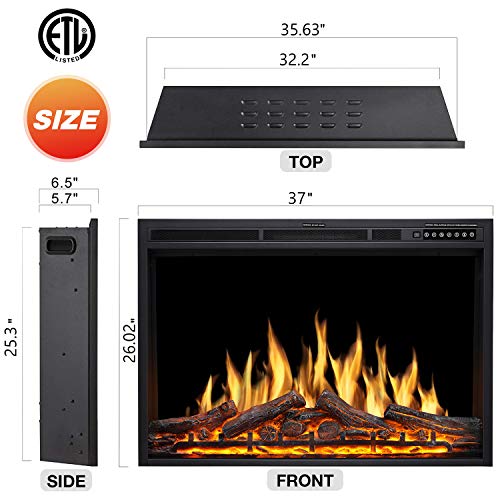 36-Inch Electric Fireplace Insert Recessed Heater with Remote Control