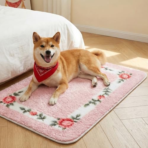 2-Piece Rose Flower Bathroom Rug Set, Soft Absorbent Non-Slip Floral Mats