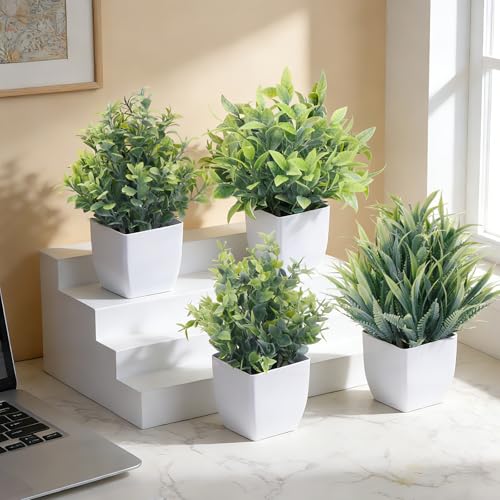 4 Pack Small Artificial Potted Plants - 7-Inch Mini Faux Greenery for Decor