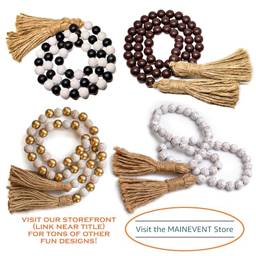 Rustic Wood Bead Garland with Jute Tassel - Farmhouse Tiered Tray Decor