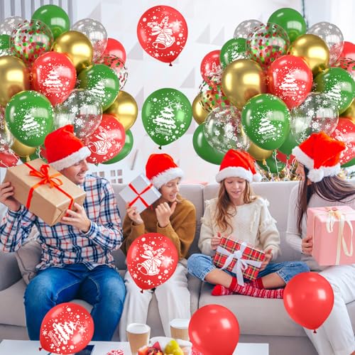FEYG 30PC Christmas Balloons Kit - 12 Inch Red Green Gold Holiday Decorations