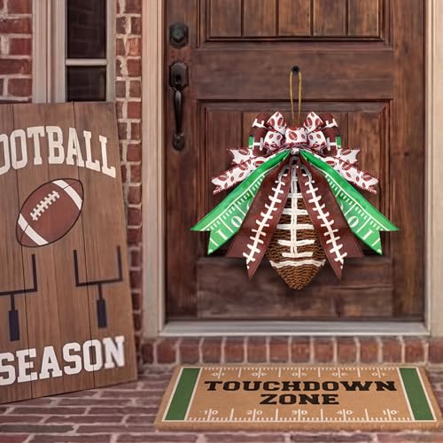 Lyrow Rattan Football Wreath Decor 9.84-inch Front Door Hanging Craft